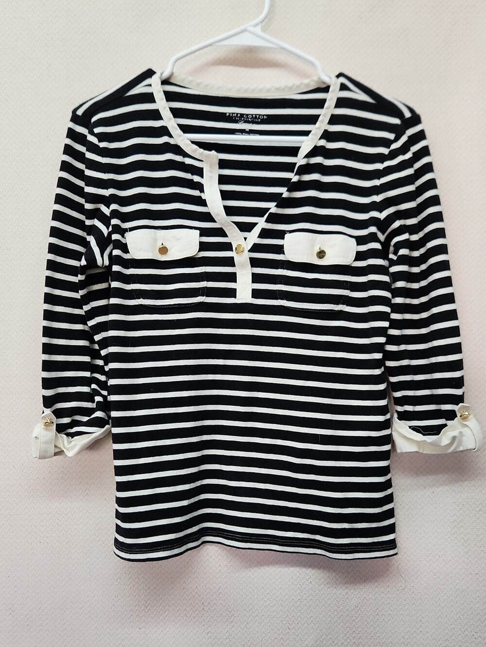 Charter Club Black and White Striped Pima Cotton Top